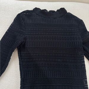 ZARA Black Sheer Lace Long Sleeve Blouse Scalloped High Neck Size S